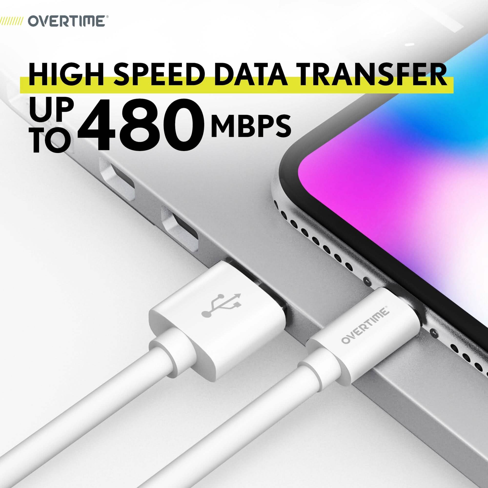3-Pack: Overtime MFi Certified Ultra-Fast Charging 4ft Lightning Cables