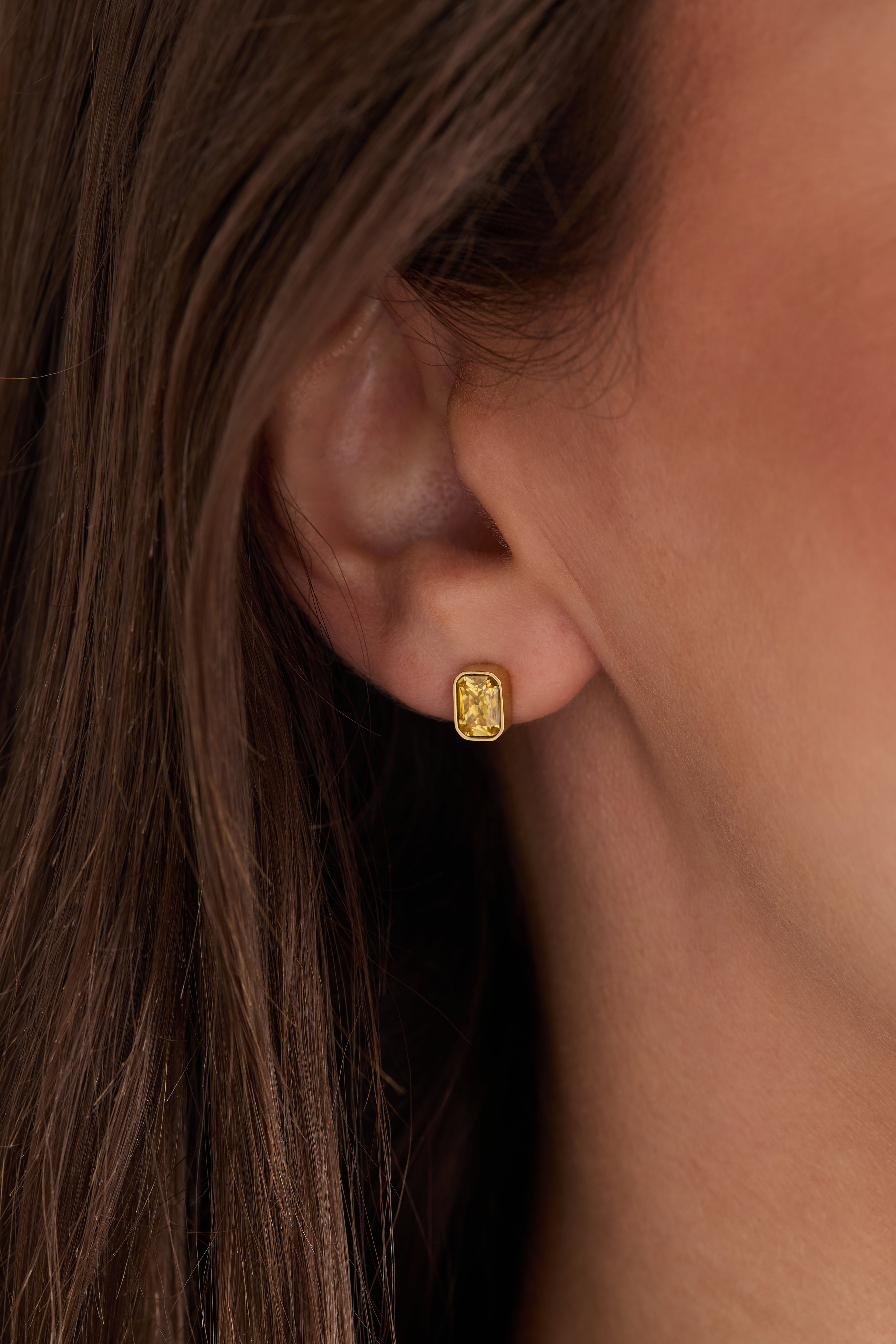 November Emerald-Cut Birthstone Stud Earrings