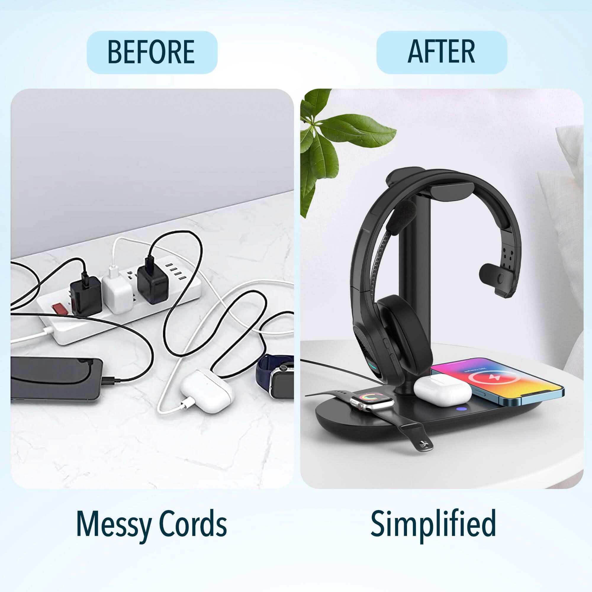 Delton 20X Bluetooth Headset & 3 in 1 Wireless Charging Station with Headset Holder