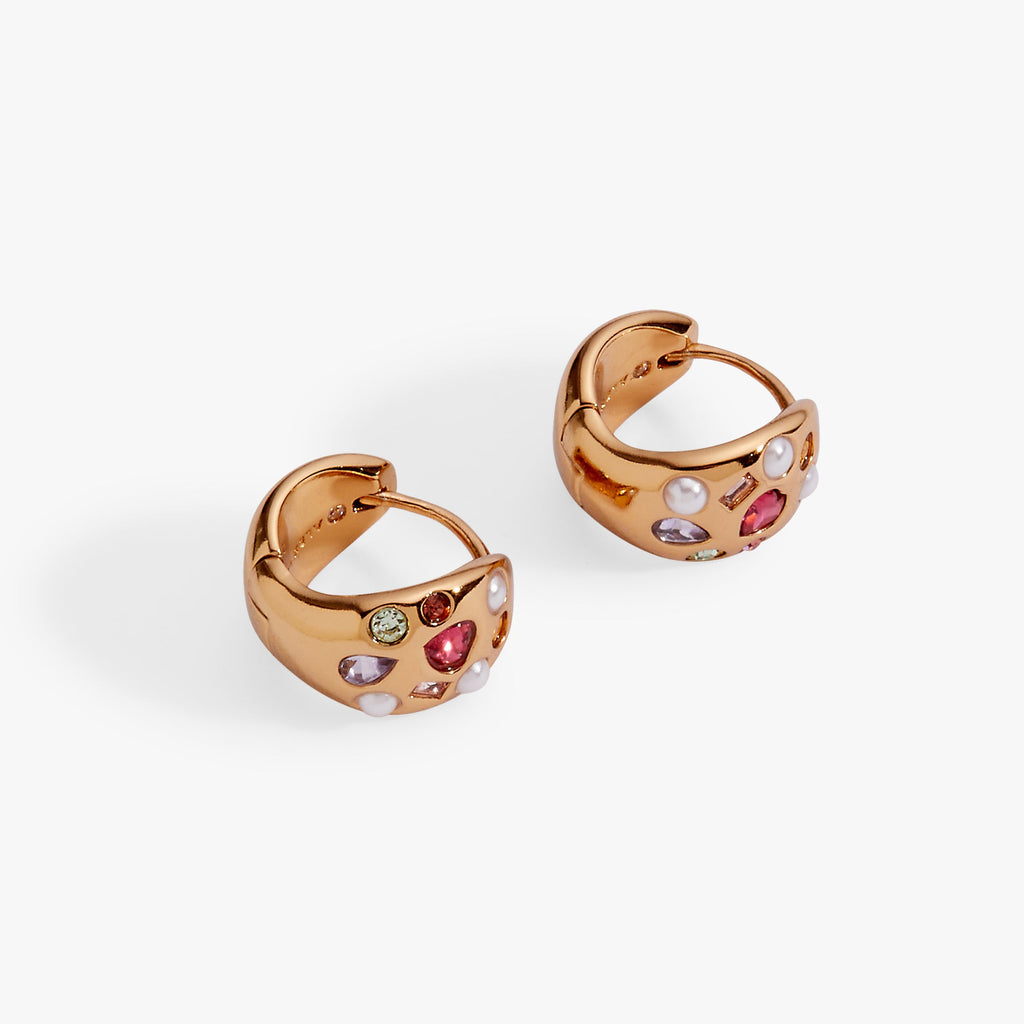 Gemstone Puffy Huggie Hoop Earrings