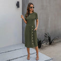 Slant Pocket Button Detail Dress