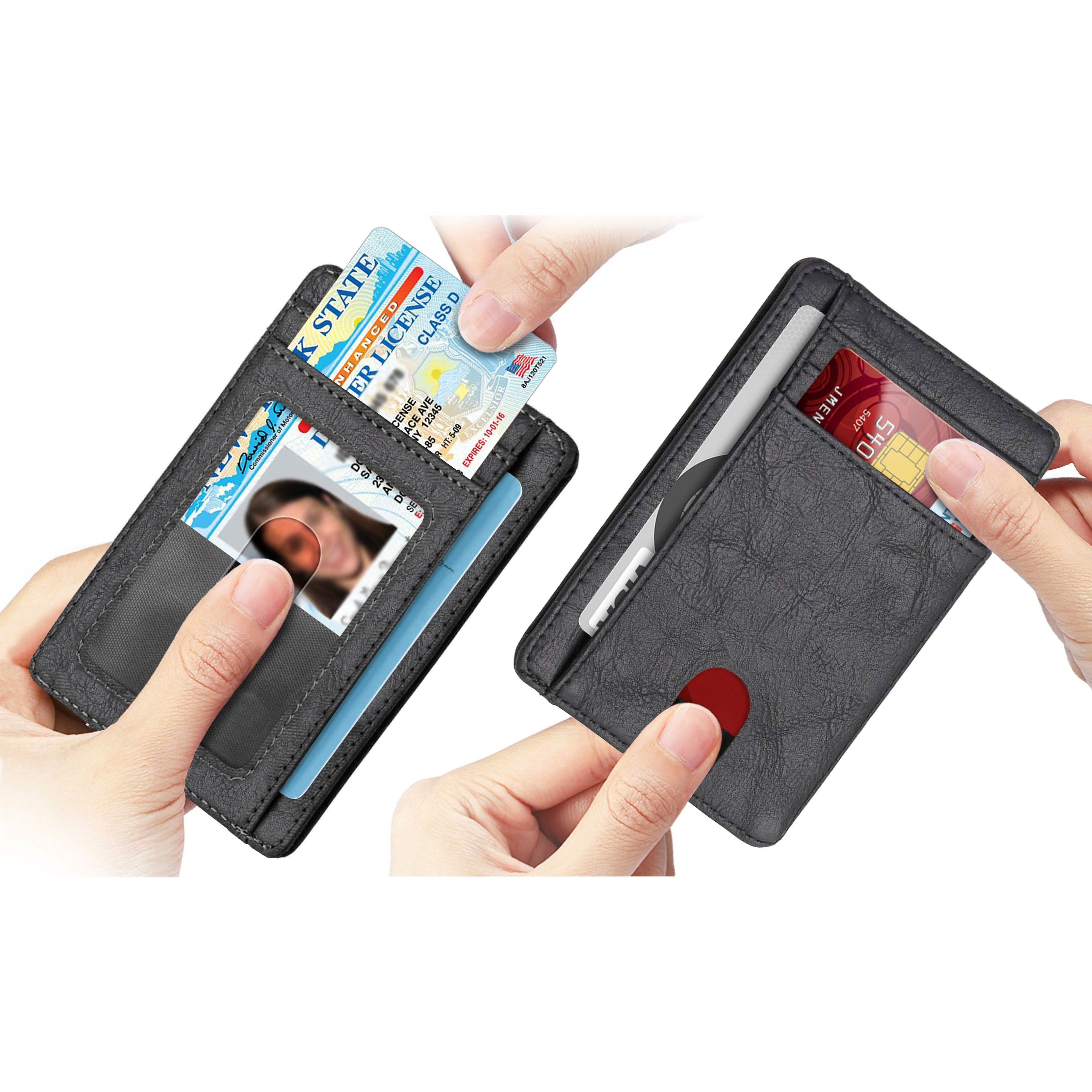 Slim Minimalist Front Pocket RFID Blocking Leather Wallets for Men Women